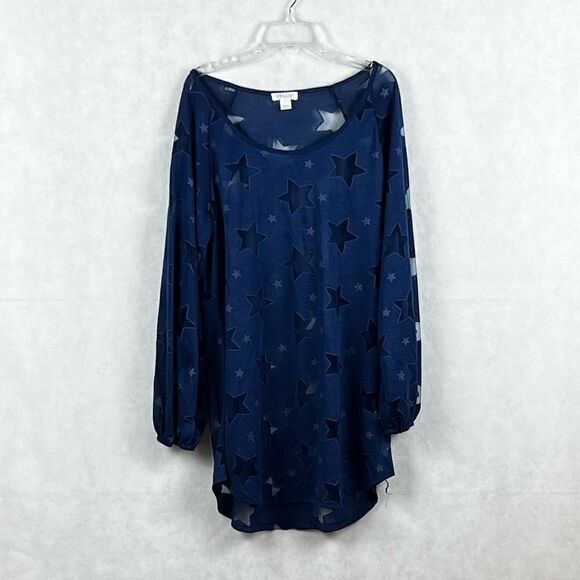 -Venus Long Sleeve Blue Star Mesh Top - Picture 1 of 10